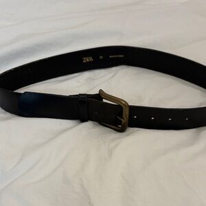 Zara Black Leather Belt with brasse Buckle
